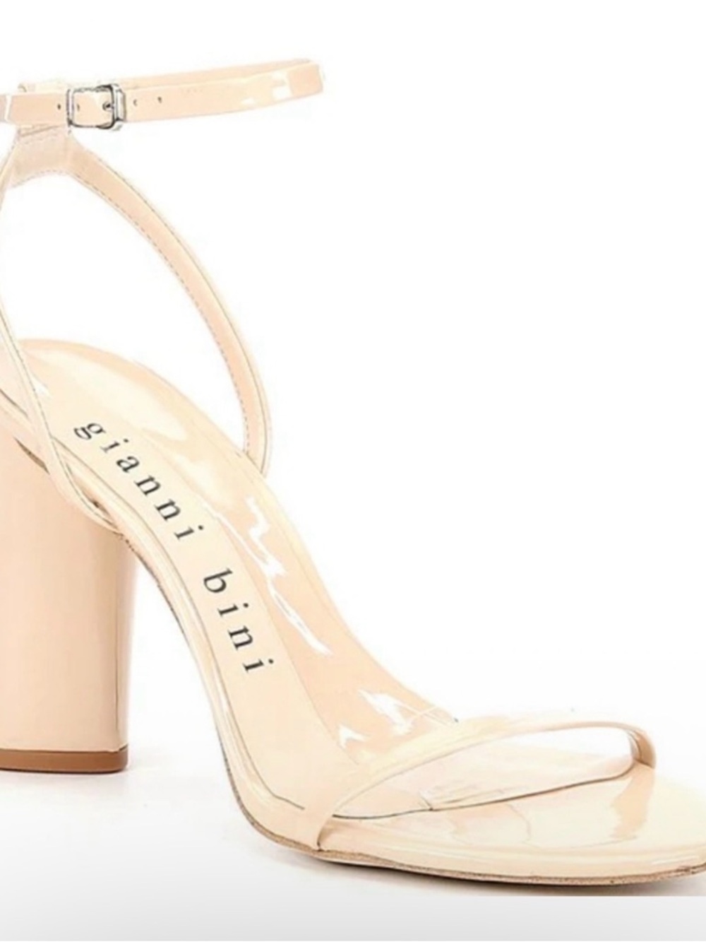 Gianni Bini Beige Patent Ankle-Strap Block Heel Sandal